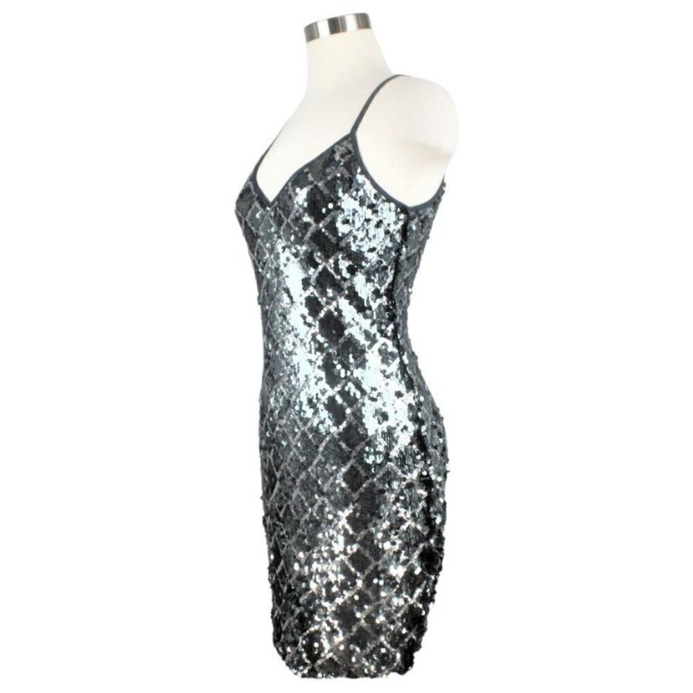 Sequin Mini Bodycon Cocktail Dress Strappy Silver/Gray/Black Special Occasion - Picture 4 of 9